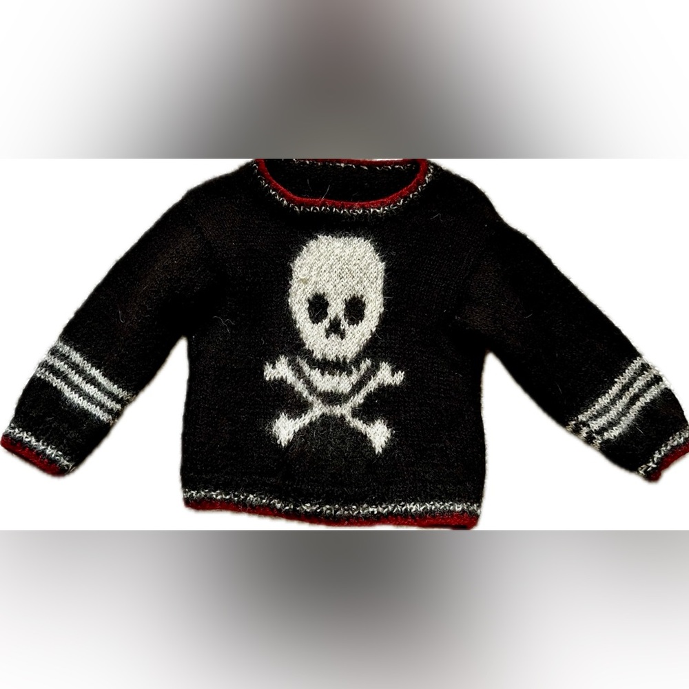 Hand Knit Children’s Black Skull and Crossbones Sweater - Pirate!